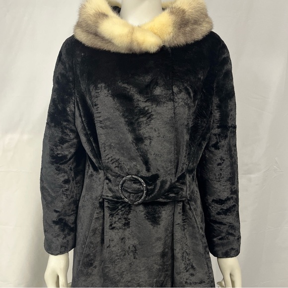 VTG 50s Wales of London Berry’s Black Chenille Mink Fur Coat Women’s L / XL - Picture 5 of 16